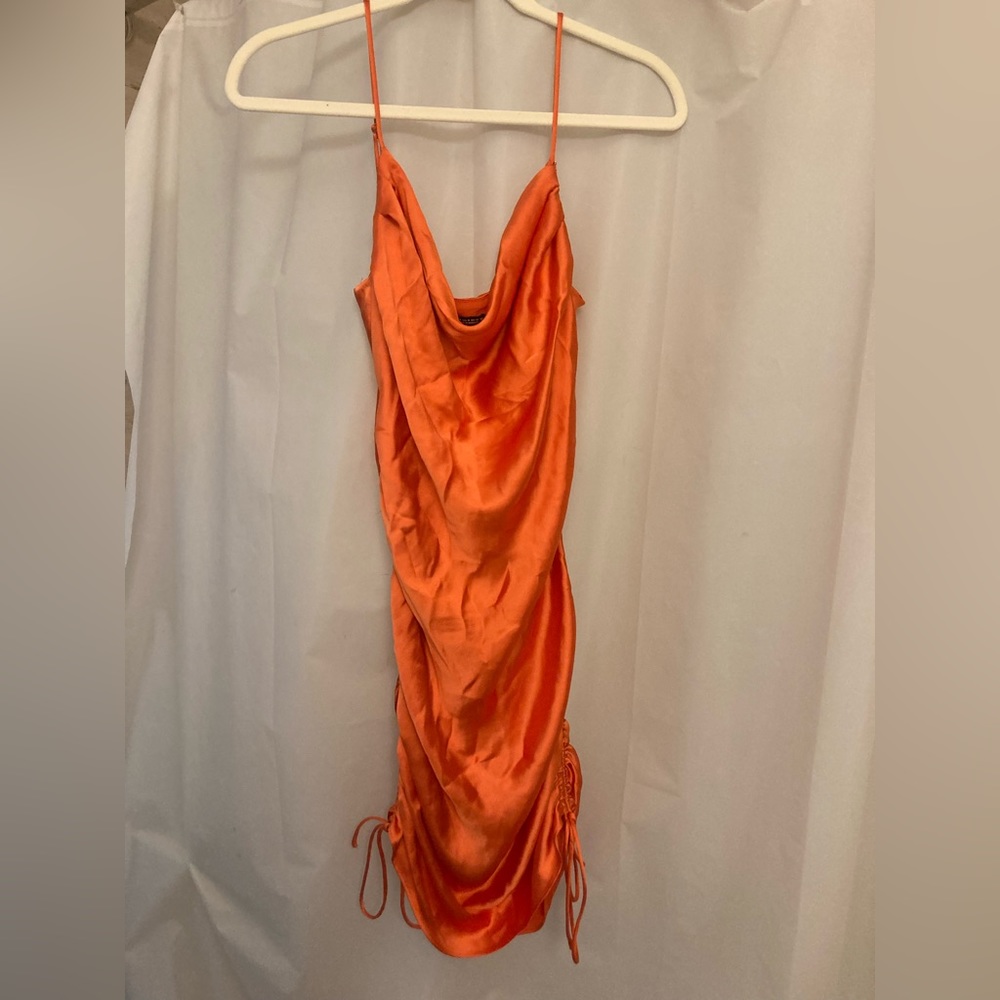 Zara Orange Satin midi/mini dress